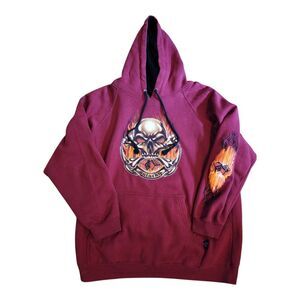 Vintage Top Heavy Hoodie Y2K Skull Flames Skater Hip Hop Grunge Mens Medium